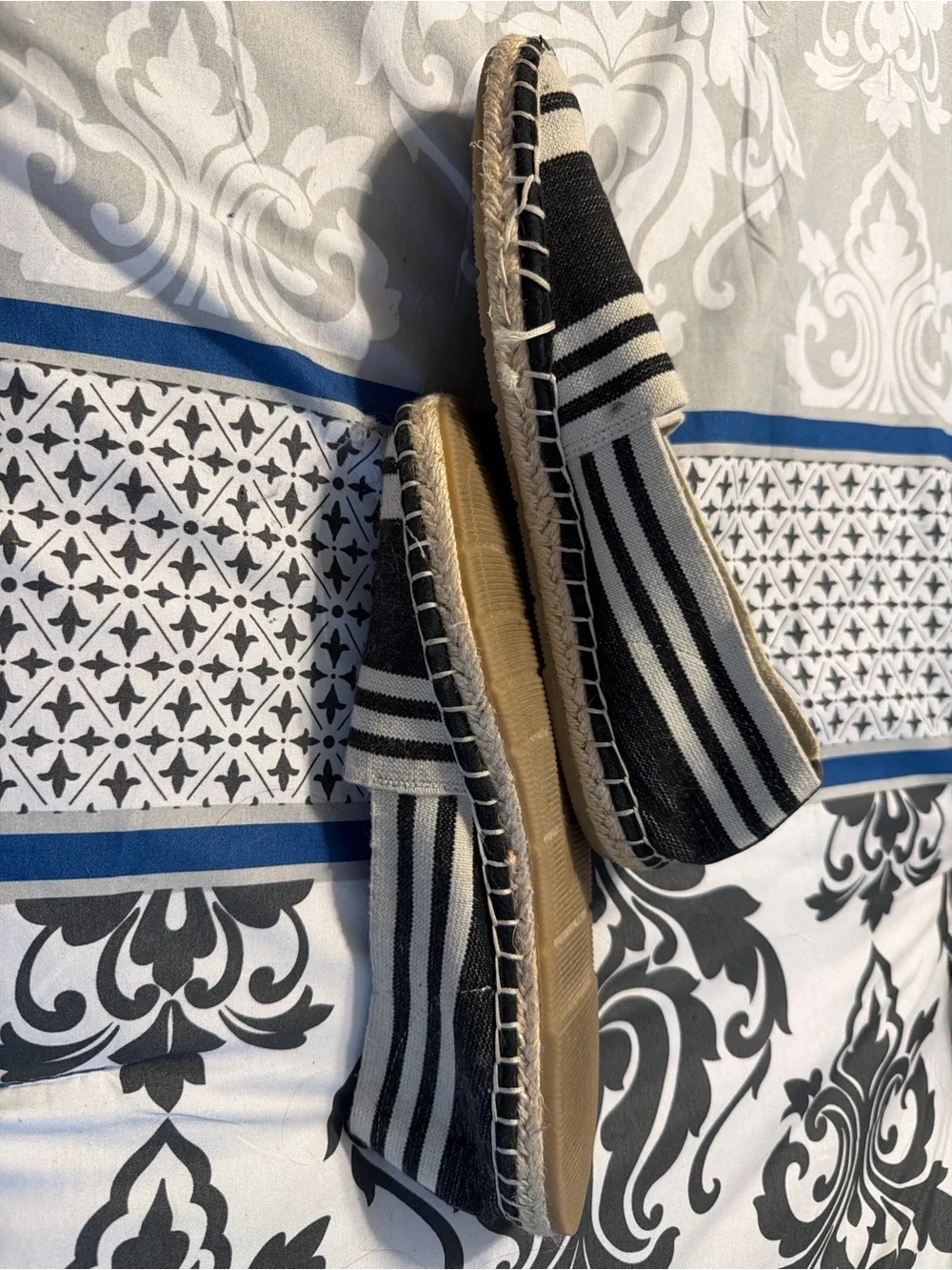 Black & Cream Striped Slip-On Shoes